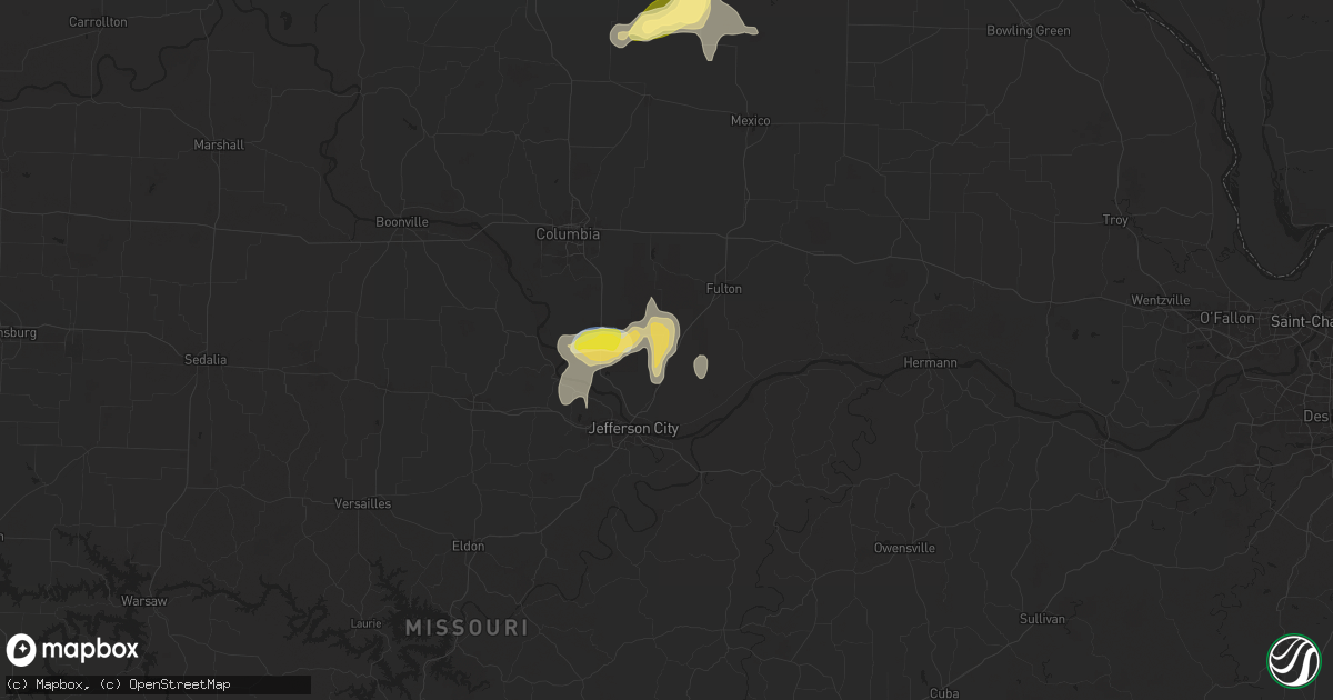 Hail map in New Bloomfield, MO on September 15, 2025
