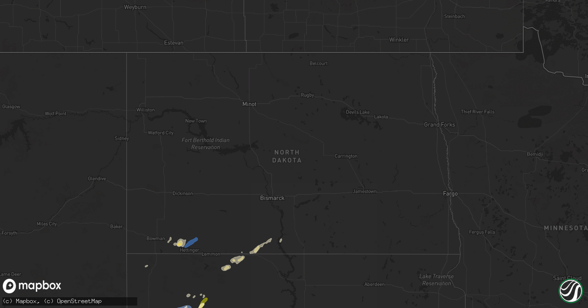 Hail map in North Dakota on September 15, 2025