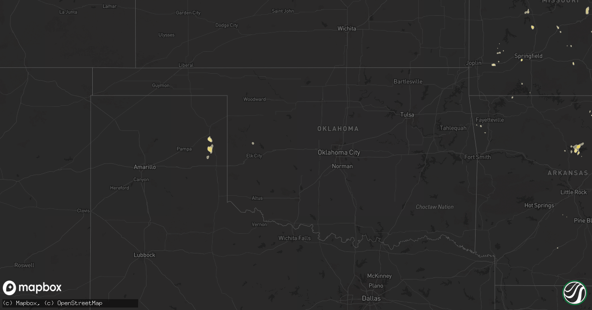 Hail map in Oklahoma on September 15, 2025