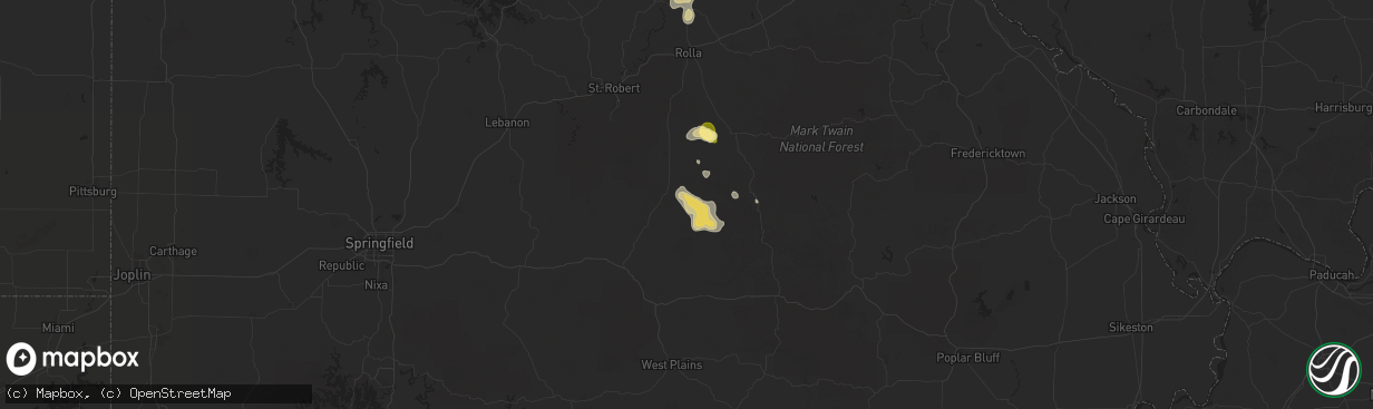 Hail map in Raymondville, MO on September 15, 2025