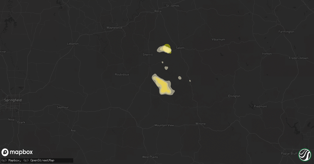 Hail map in Raymondville, MO on September 15, 2025
