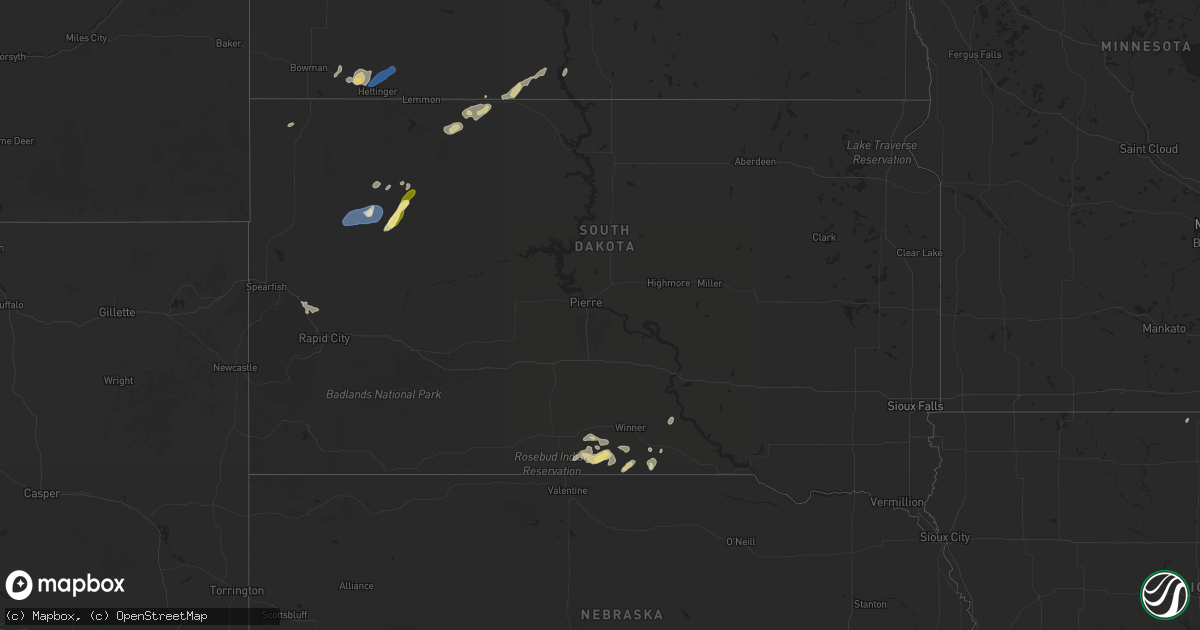 Hail map in South Dakota on September 15, 2025