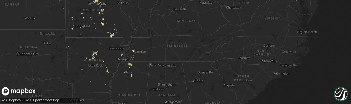Hail map in Tennessee on September 15, 2025