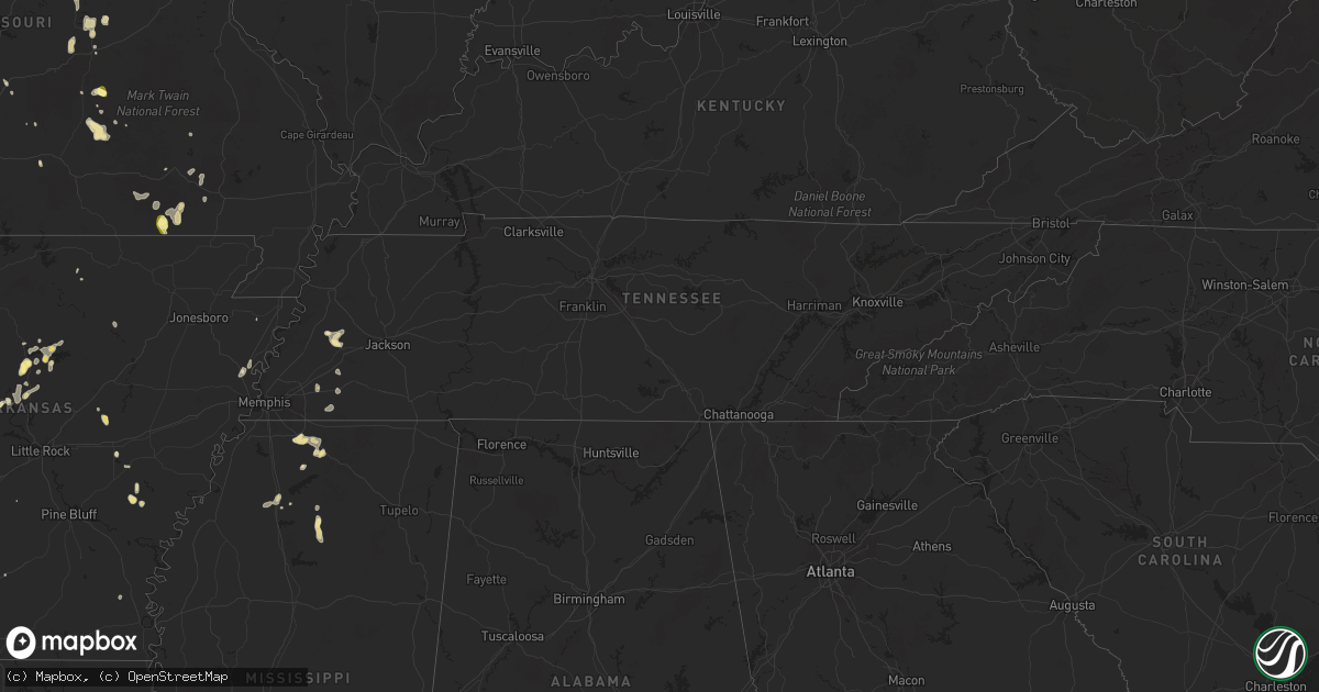 Hail map in Tennessee on September 15, 2025