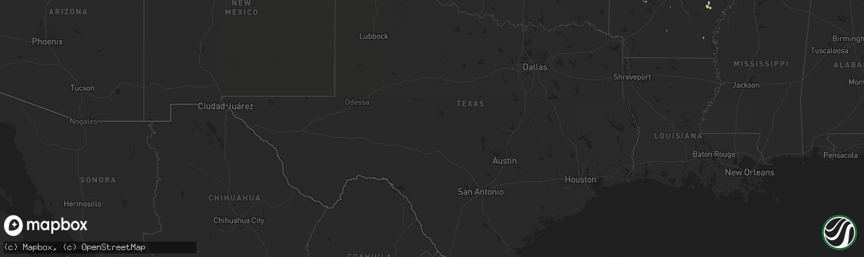 Hail map in Texas on September 15, 2025