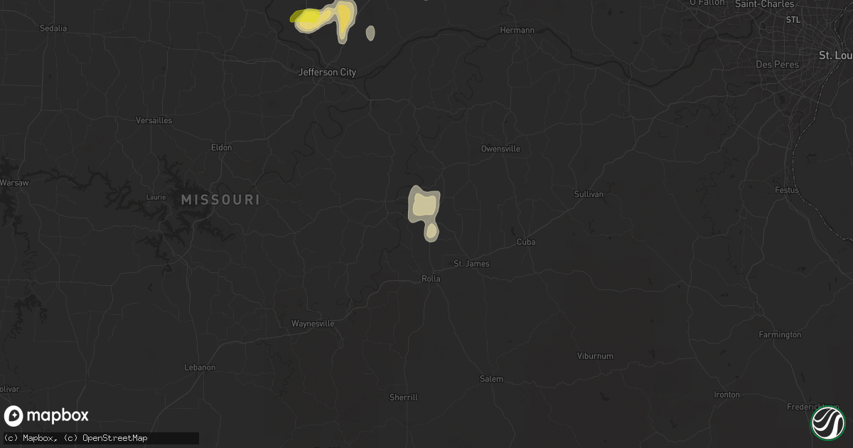 Hail map in Vichy, MO on September 15, 2025