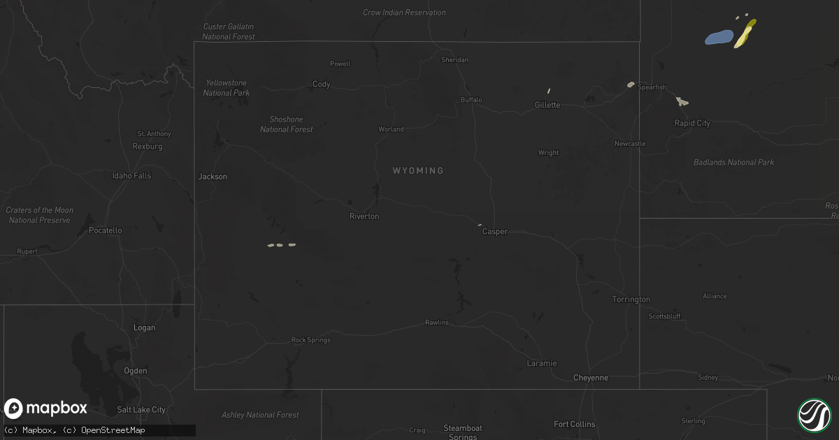 Hail map in Wyoming on September 15, 2025