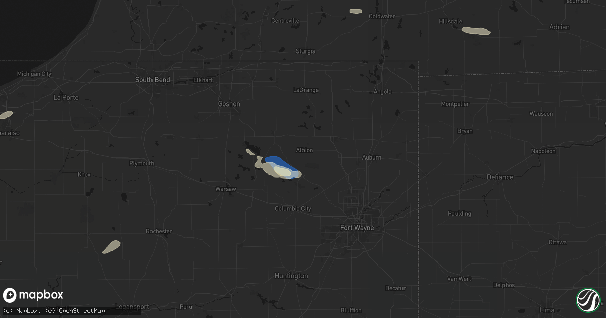 Hail map in Albion, IN on September 15, 2026