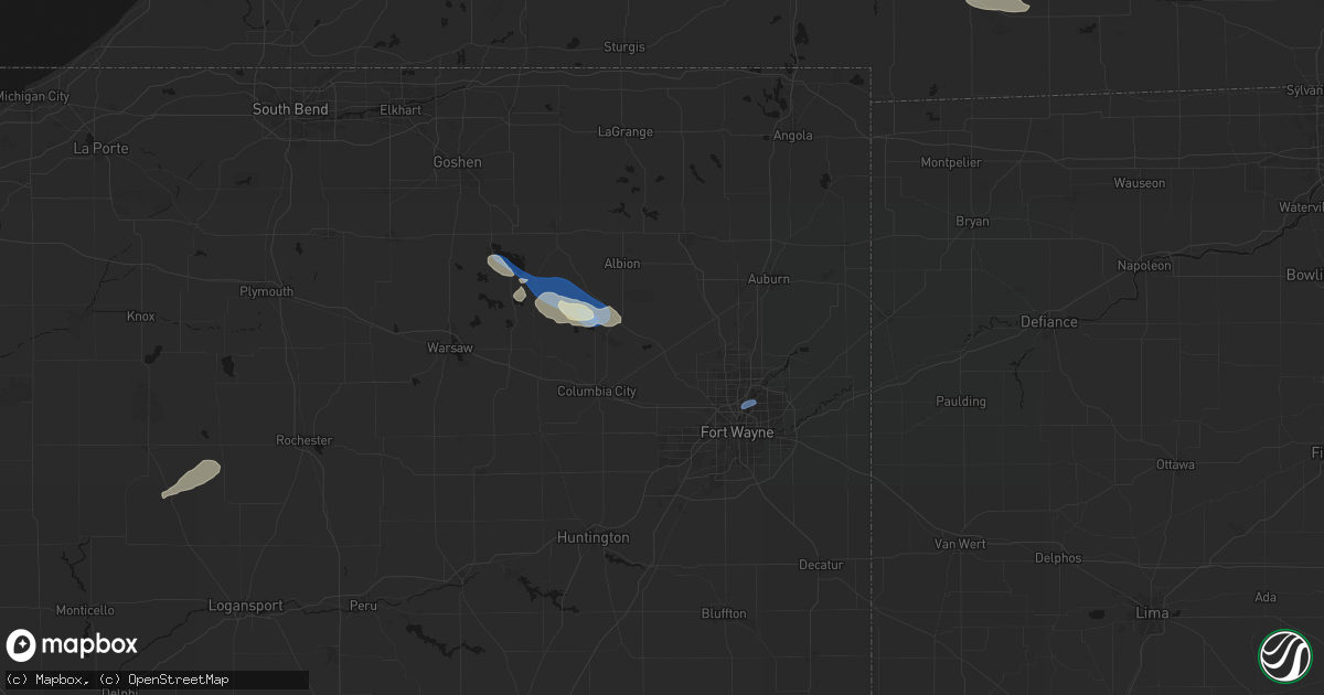 Hail map in Churubusco, IN on September 15, 2026