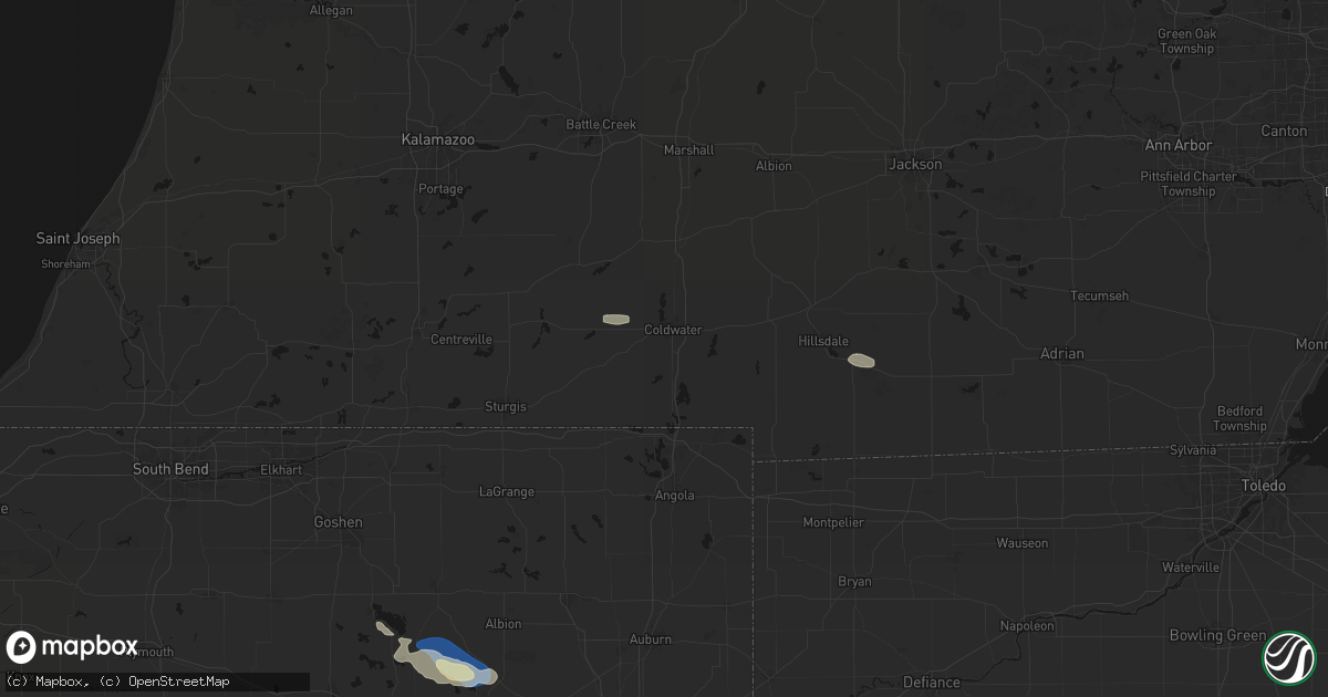 Hail map in Coldwater, MI on September 15, 2026