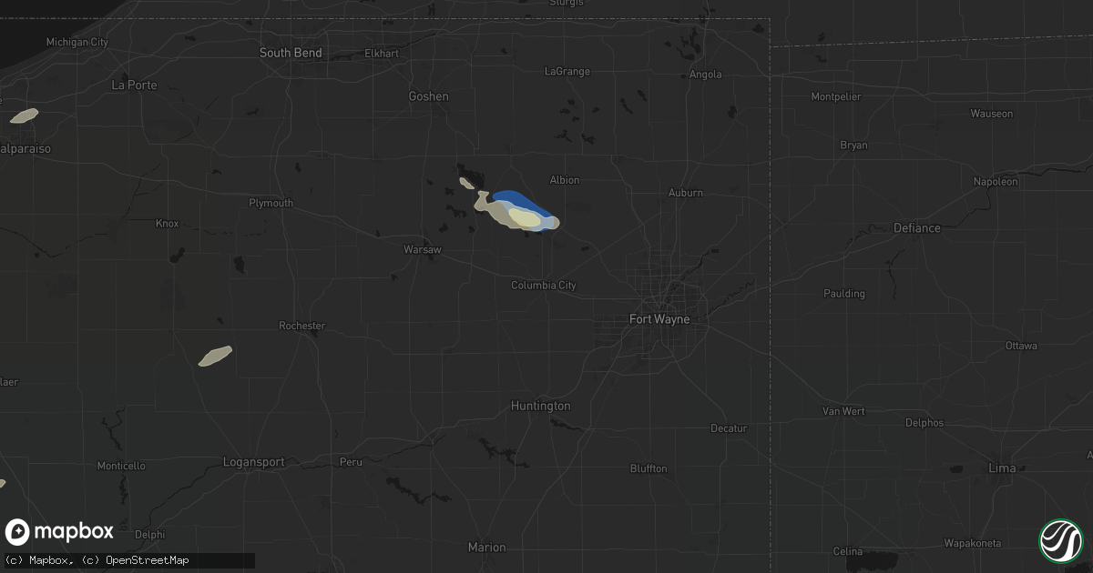 Hail map in Columbia City, IN on September 15, 2026