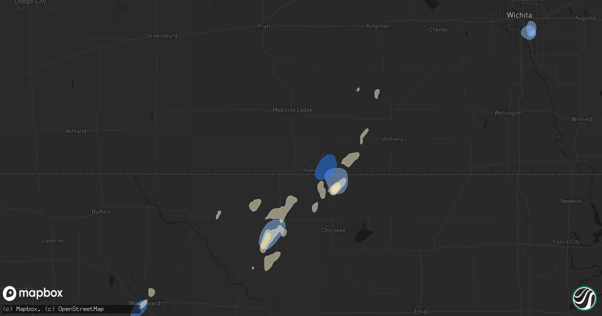 Hail map in Kiowa, KS on September 15, 2026