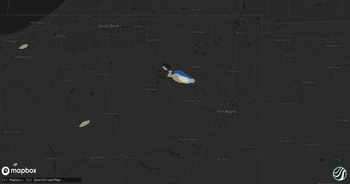 Hail map in Larwill, IN on September 15, 2026