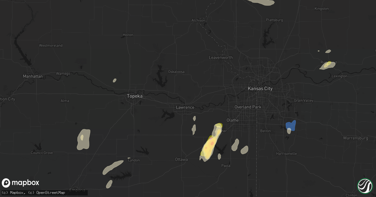 Hail map in Lawrence, KS on September 15, 2026