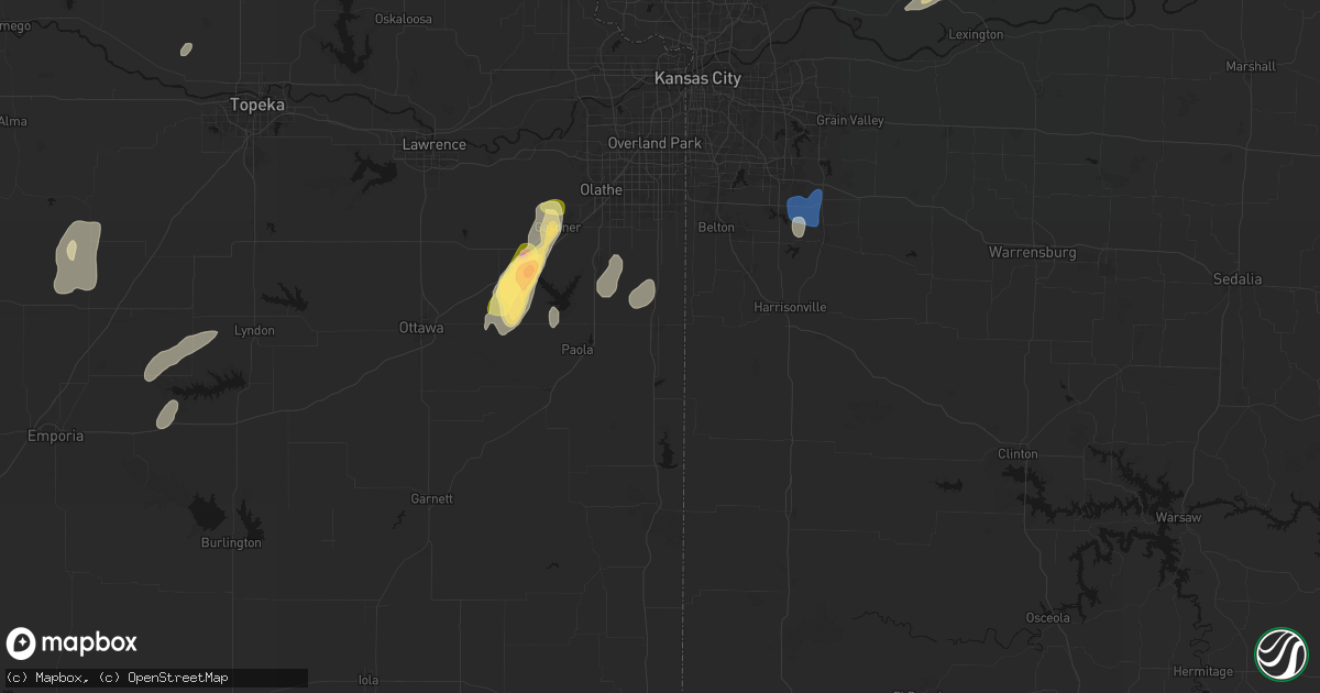 Hail map in Louisburg, KS on September 15, 2026