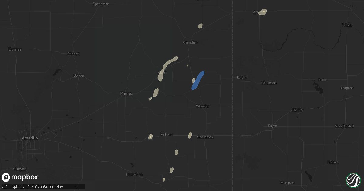 Hail map in Mobeetie, TX on September 15, 2026