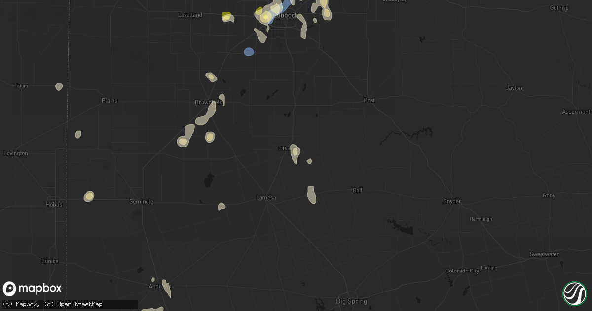 Hail map in Odonnell, TX on September 15, 2026