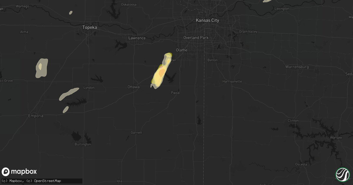 Hail map in Paola, KS on September 15, 2026