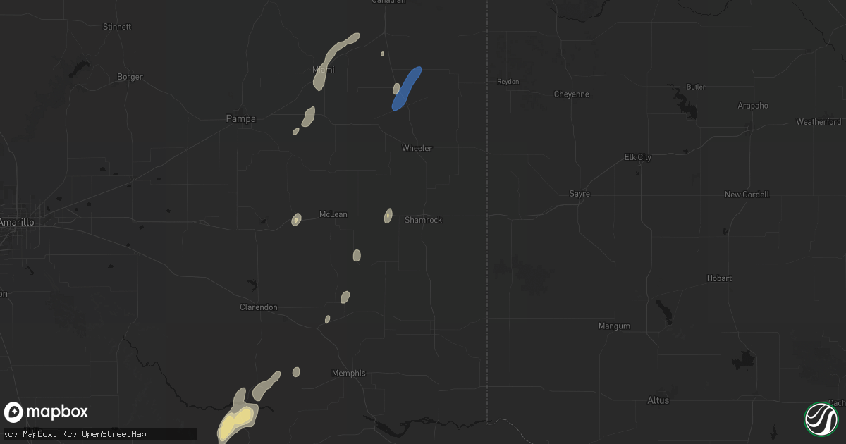 Hail map in Shamrock, TX on September 15, 2026