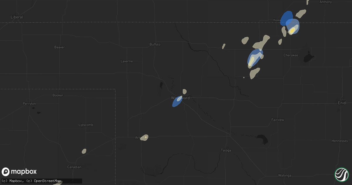 Hail map in Woodward, OK on September 15, 2026