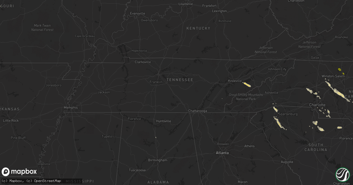 Hail map in Tennessee on September 16, 2014