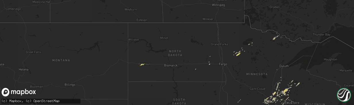 Hail map in North Dakota on September 16, 2015