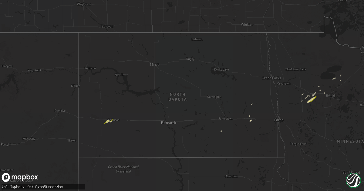 Hail map in North Dakota on September 16, 2015
