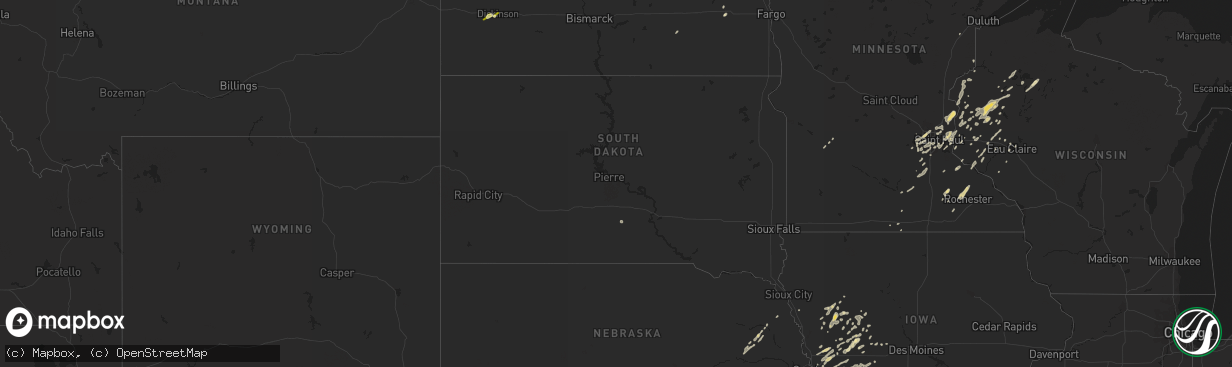 Hail map in South Dakota on September 16, 2015