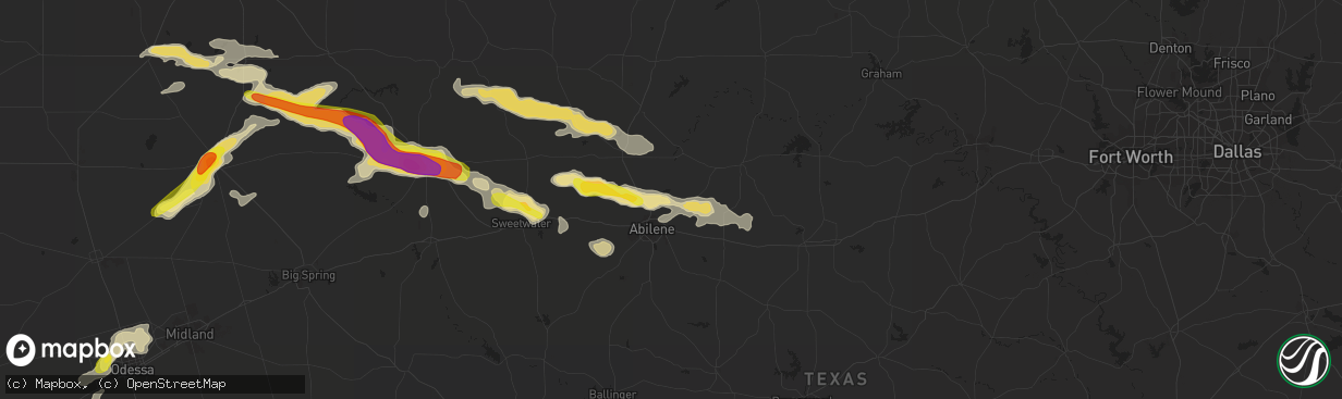 Hail map in Abilene, TX on September 16, 2016