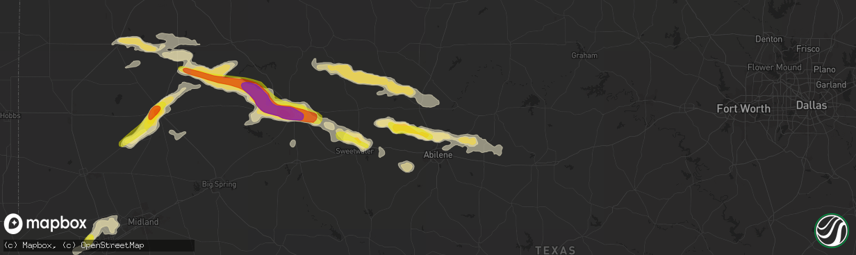 Hail map in Hawley, TX on September 16, 2016