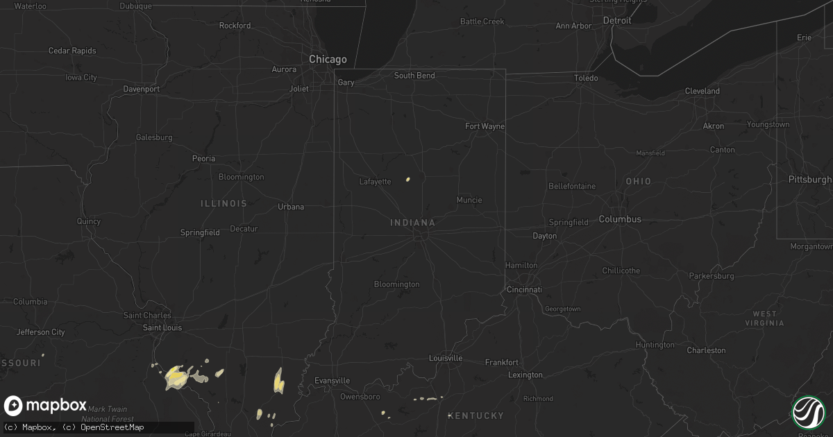 Hail map in Indiana on September 16, 2016