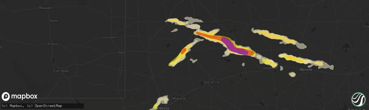 Hail map in Lamesa, TX on September 16, 2016