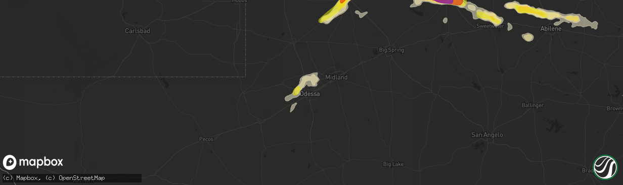 Hail map in Odessa, TX on September 16, 2016