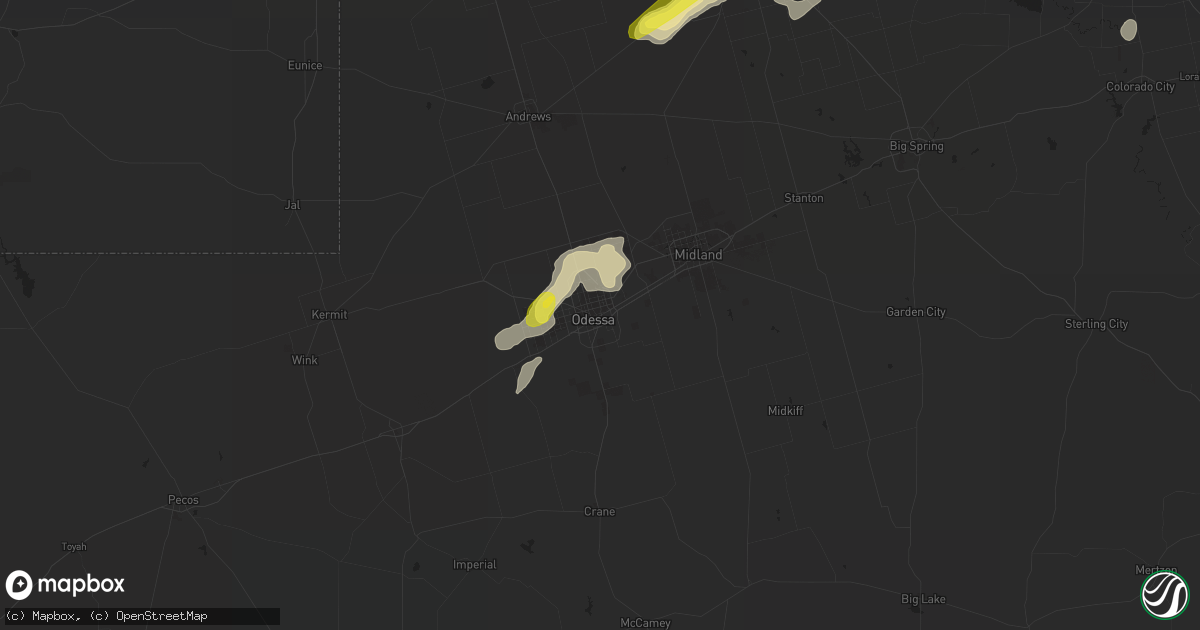 Hail map in Odessa, TX on September 16, 2016