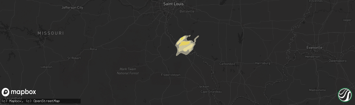 Hail map in Sainte Genevieve, MO on September 16, 2016