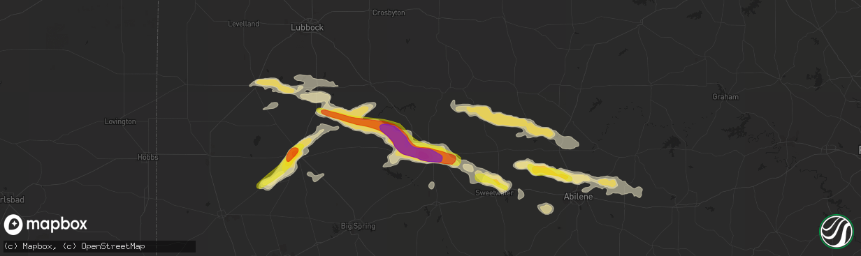 Hail map in Snyder, TX on September 16, 2016