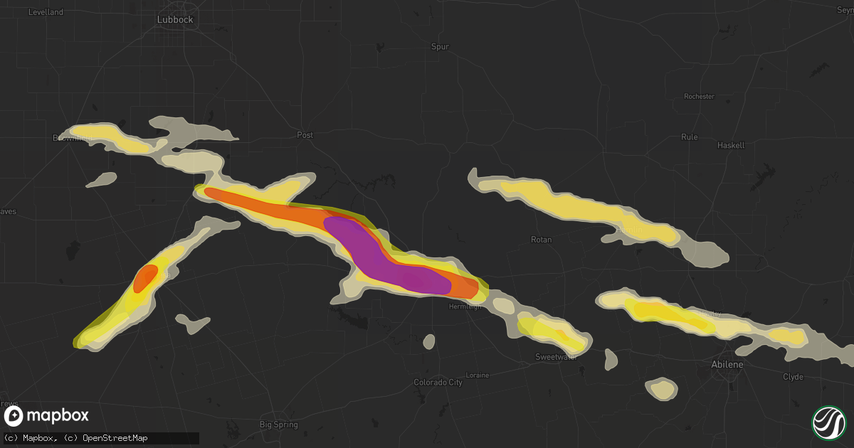Hail map in Snyder, TX on September 16, 2016