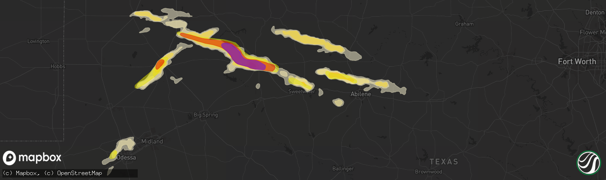 Hail map in Sweetwater, TX on September 16, 2016