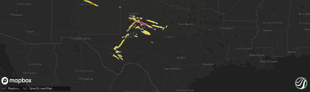 Hail map in Texas on September 16, 2016