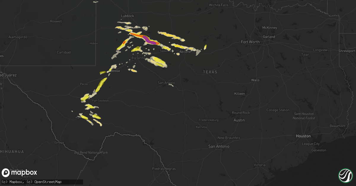 Hail map in Texas on September 16, 2016