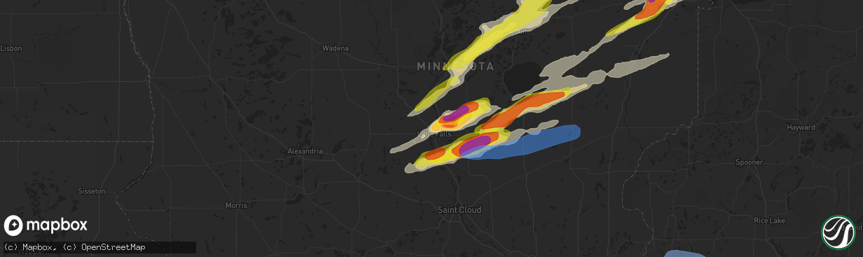 Hail map in Little Falls, MN on September 16, 2021