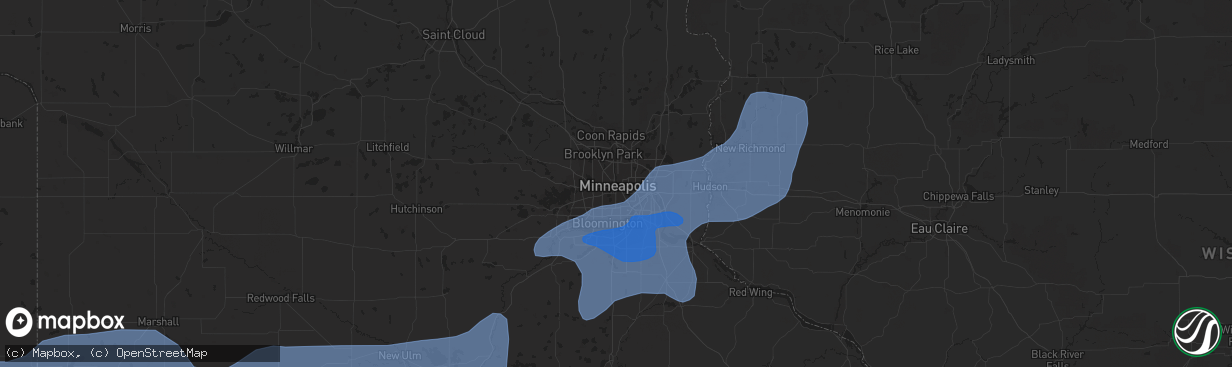 Hail map in Minneapolis, MN on September 16, 2021