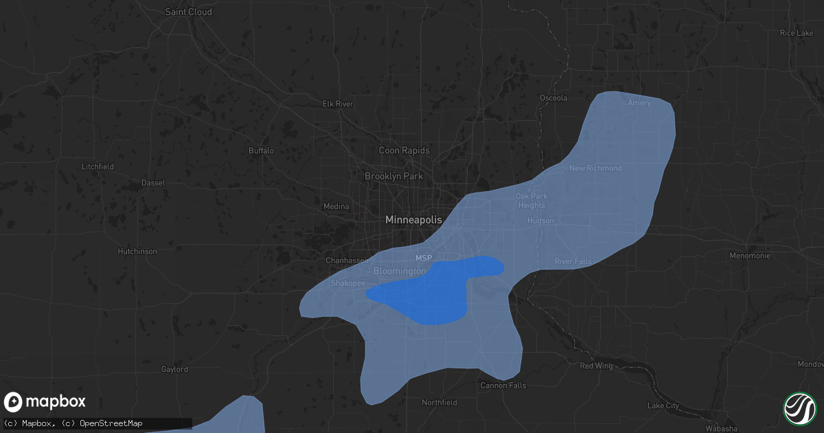 Hail map in Minneapolis, MN on September 16, 2021