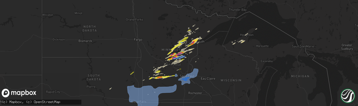 Hail map in Minnesota on September 16, 2021