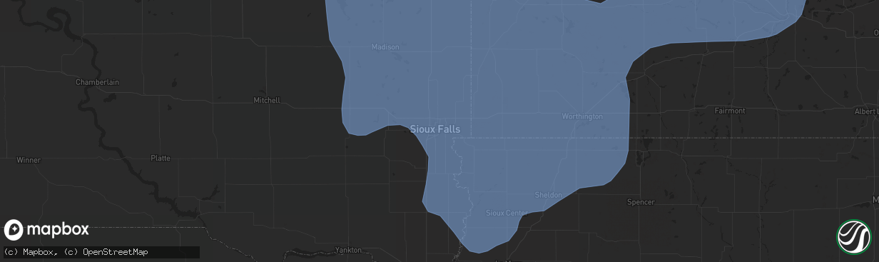 Hail map in Sioux Falls, SD on September 16, 2021