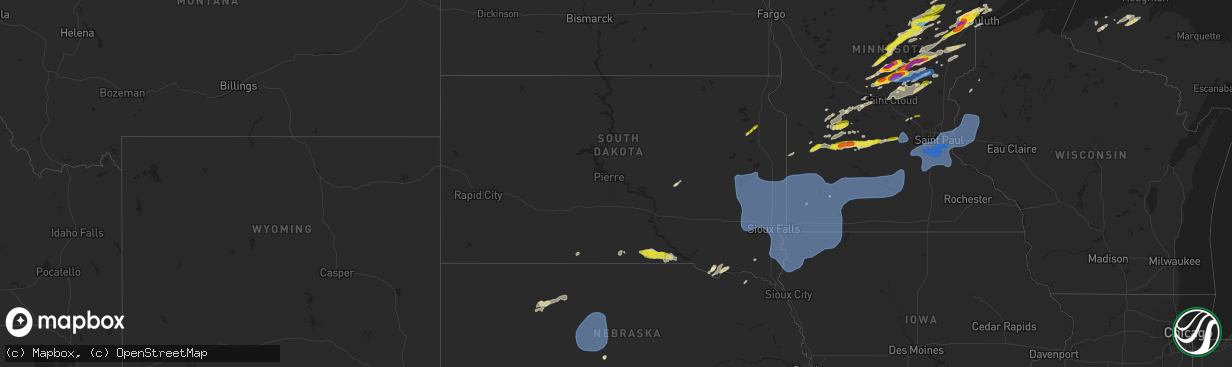 Hail map in South Dakota on September 16, 2021