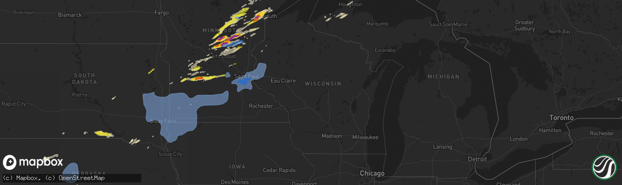 Hail map in Wisconsin on September 16, 2021