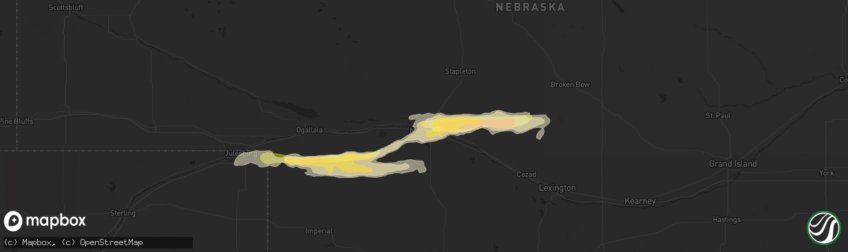 Hail map in North Platte, NE on September 16, 2022
