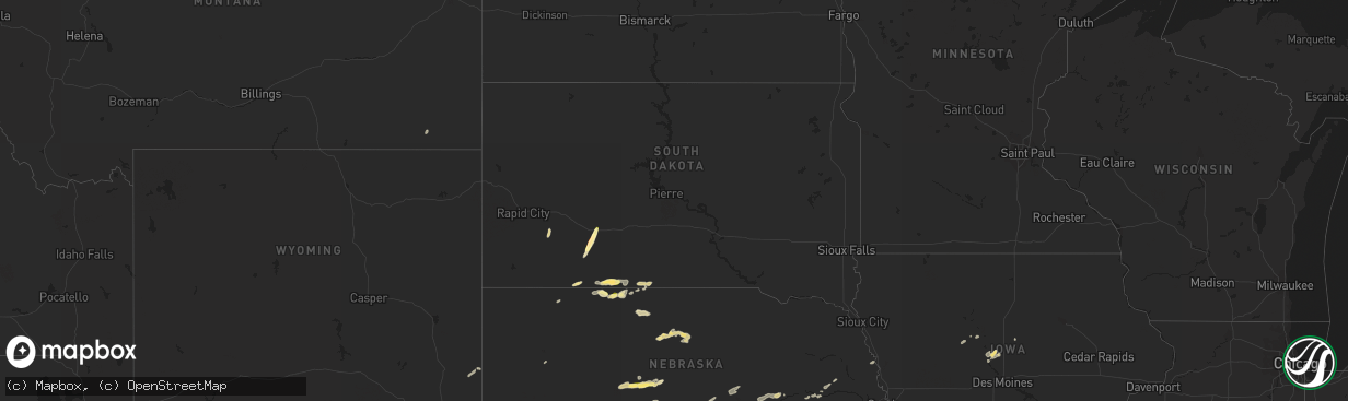 Hail map in South Dakota on September 16, 2022