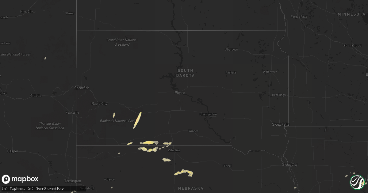 Hail map in South Dakota on September 16, 2022